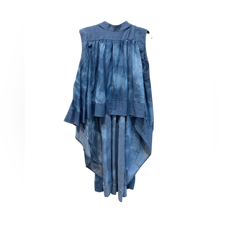 Step in Style Blue High Low Asymmetrical Waterfall Sleeveless Blouse Women’s XL